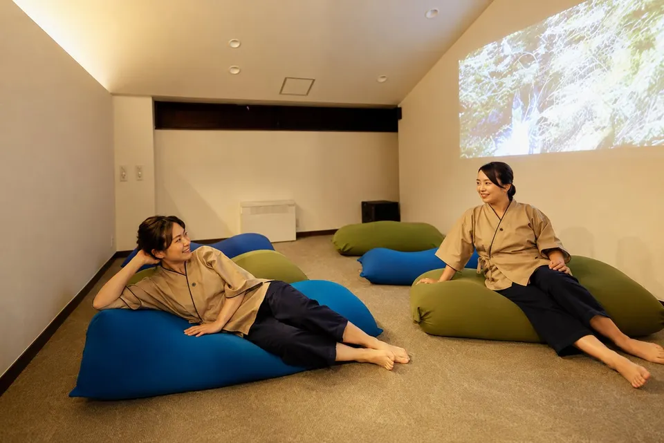 The lounge, with Yogibo beanbags and sofas